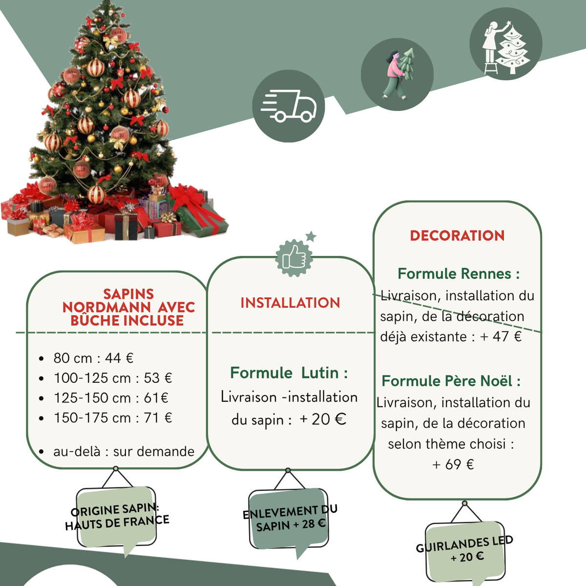 Sapin Nordmann Hauts de France avec bûche